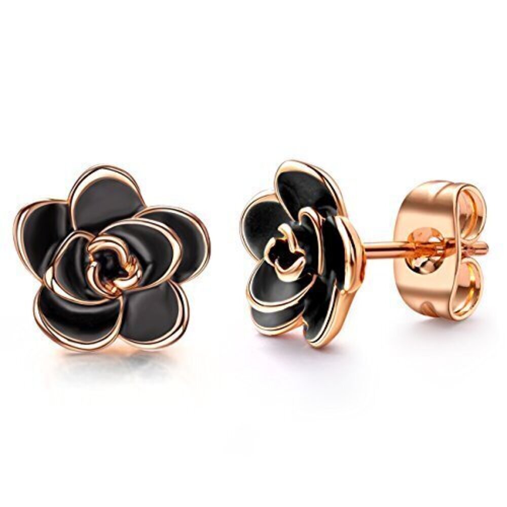 1687 Flower Stud Earrings Hypoallergenic - 18K Gold Plated Rose Earrings